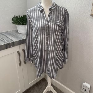 Caslon Women's Striped Tie-Back Woven Cotton Tunic Shirt - Medium